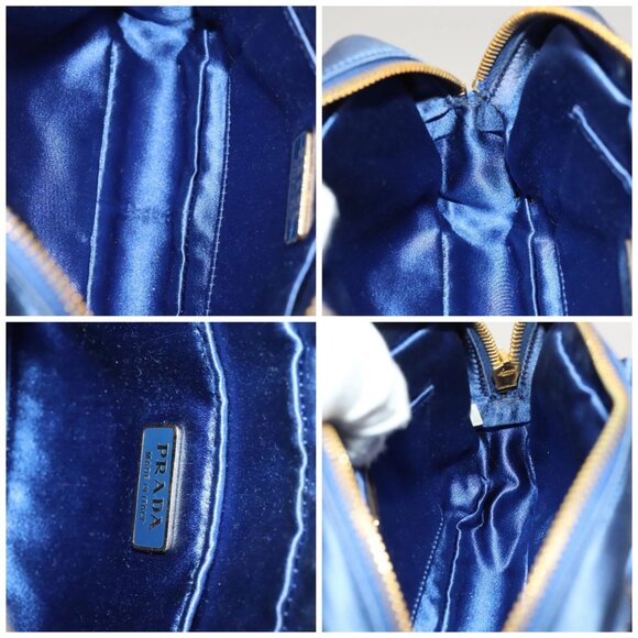 PRADA Hand Bag Satin 2way Blue Gold Auth 130351 - Picture 16 of 16